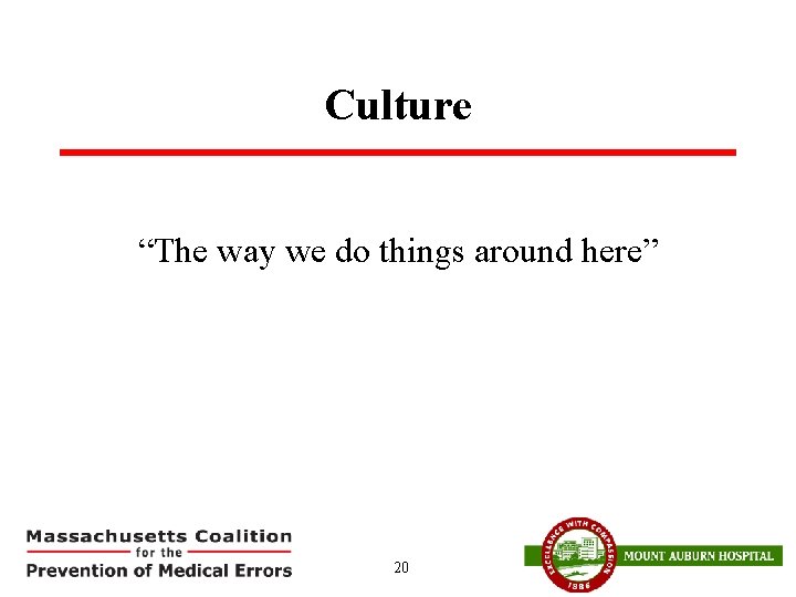 Culture “The way we do things around here” 20 