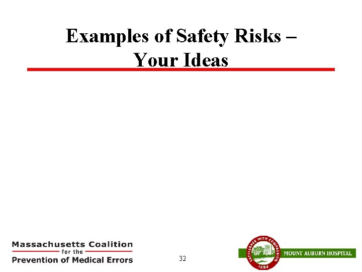 Examples of Safety Risks – Your Ideas 32 