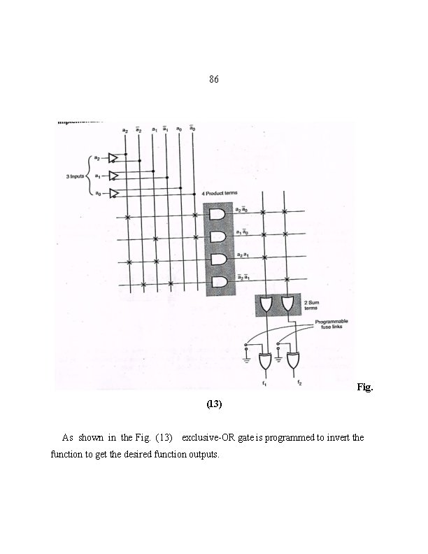 86 Fig. (13) As shown in the Fig. (13) exclusive-OR gate is programmed to
