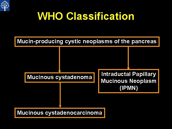 WHO Classification Mucin-producing cystic neoplasms of the pancreas Mucinous cystadenoma Intraductal Papillary Mucinous Neoplasm