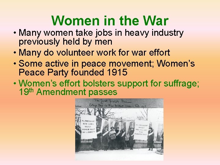 Women in the War • Many women take jobs in heavy industry previously held