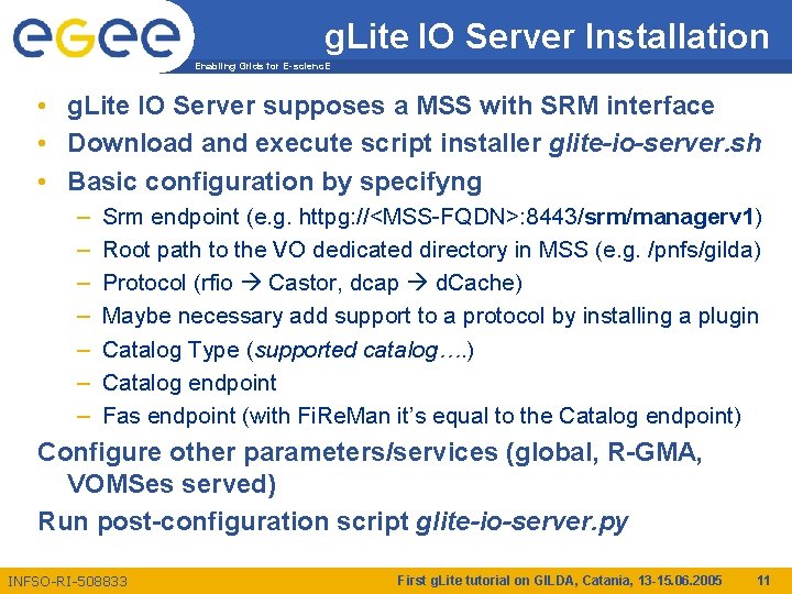 g. Lite IO Server Installation Enabling Grids for E-scienc. E • g. Lite IO