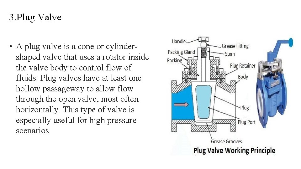 3. Plug Valve • A plug valve is a cone or cylindershaped valve that 3. Plug Valve • A plug valve is a cone or cylindershaped valve that