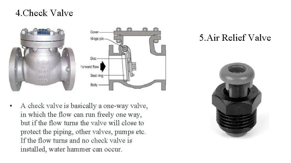 4. Check Valve 5. Air Relief Valve • A check valve is basically a 4. Check Valve 5. Air Relief Valve • A check valve is basically a