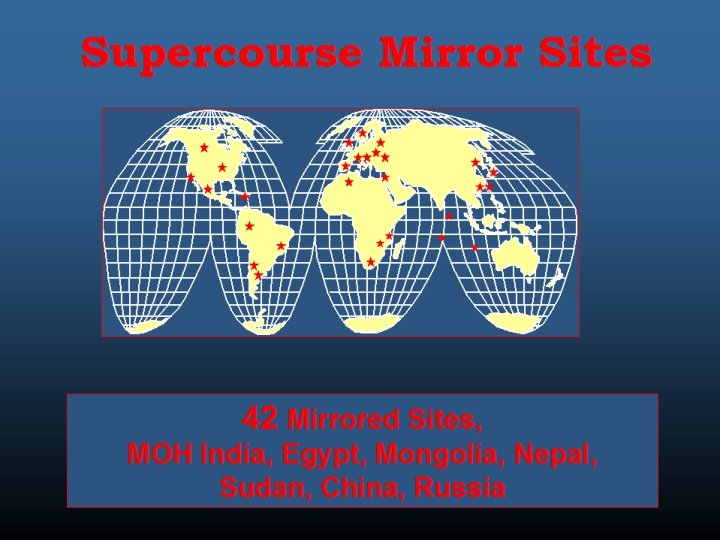 Supercourse Mirror Sites 42 Mirrored Sites, MOH India, Egypt, Mongolia, Nepal, Sudan, China, Russia