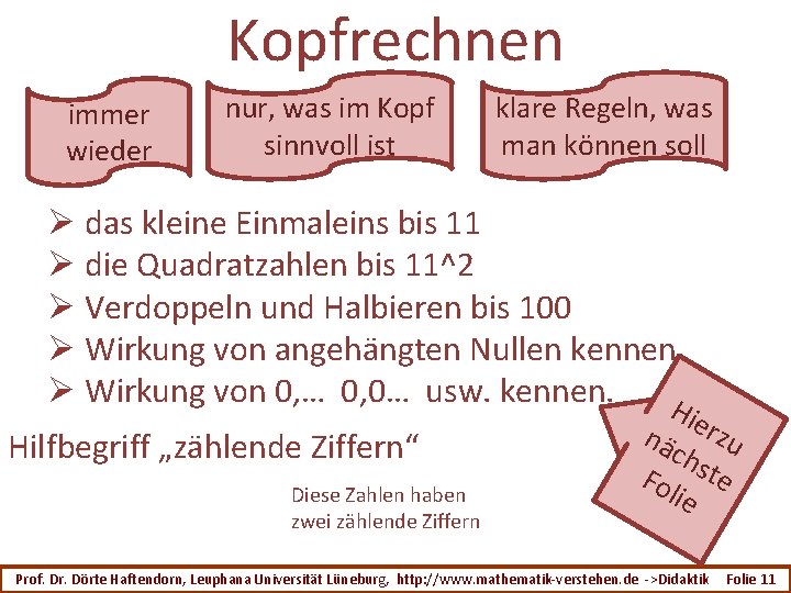 Kopfrechnen immer wieder nur, was im Kopf sinnvoll ist klare Regeln, was man können