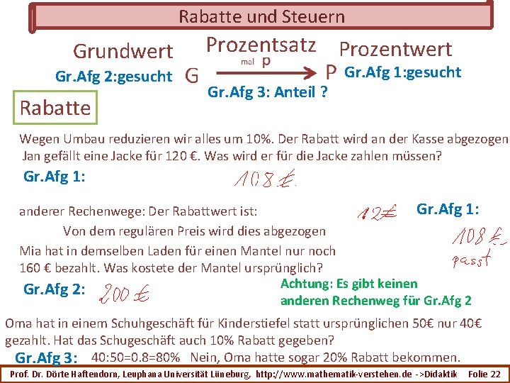 Rabatte und Steuern Grundwert Gr. Afg 2: gesucht Rabatte Prozentsatz Prozentwert Gr. Afg 3: