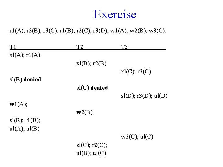 Exercise r 1(A); r 2(B); r 3(C); r 1(B); r 2(C); r 3(D); w