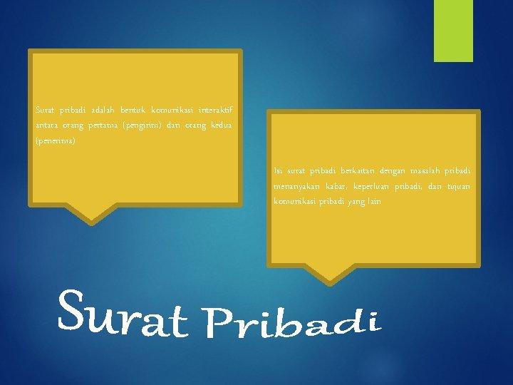 Surat pribadi adalah bentuk komunikasi interaktif antara orang pertama (pengirim) dan orang kedua (penerima)