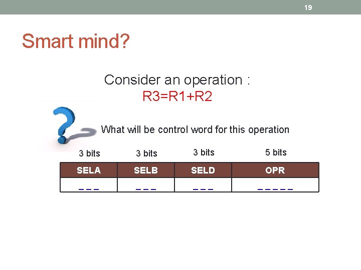 19 Smart mind? Consider an operation : R 3=R 1+R 2 What will be 19 Smart mind? Consider an operation : R 3=R 1+R 2 What will be