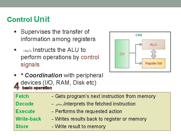 Control Unit § Supervises the transfer of information among registers § Instructs the ALU Control Unit § Supervises the transfer of information among registers § Instructs the ALU