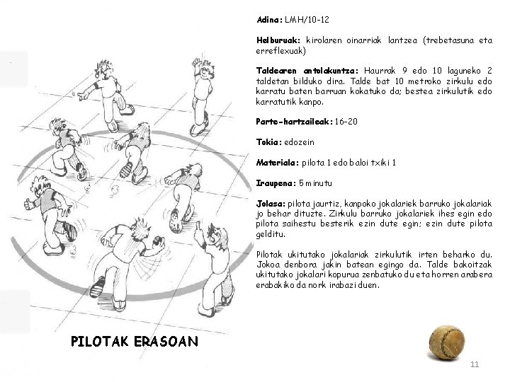 Adina: LMH/10 -12 Helburuak: kirolaren oinarriak lantzea (trebetasuna eta erreflexuak) Taldearen antolakuntza: Haurrak 9