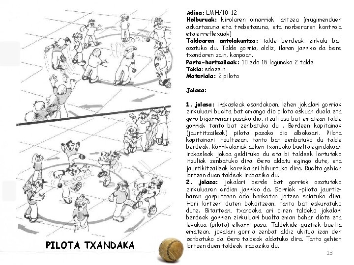 Adina: LMH/10 -12 Helburuak: kirolaren oinarriak lantzea (mugimenduen azkartasuna eta trebetasuna, eta norberaren kontrola