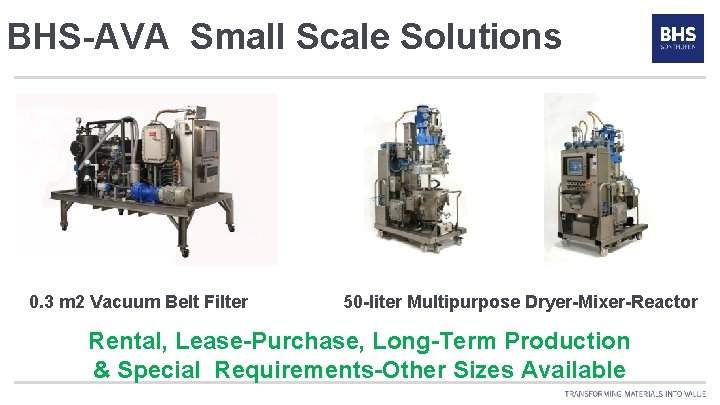 BHS-AVA Small Scale Solutions 0. 3 m 2 Vacuum Belt Filter 50 -liter Multipurpose