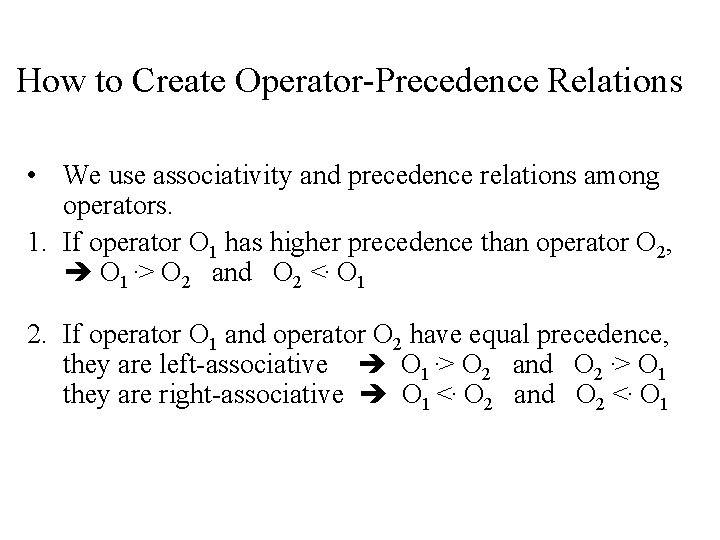 How to Create Operator-Precedence Relations • We use associativity and precedence relations among operators.