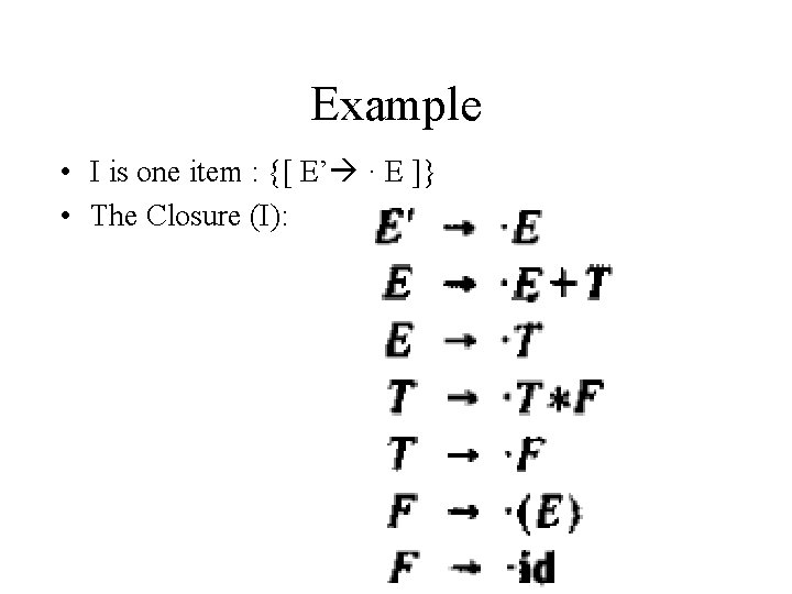 Example • I is one item : {[ E’ · E ]} • The