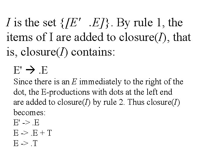 I is the set {[E'. E]}. By rule 1, the items of I are