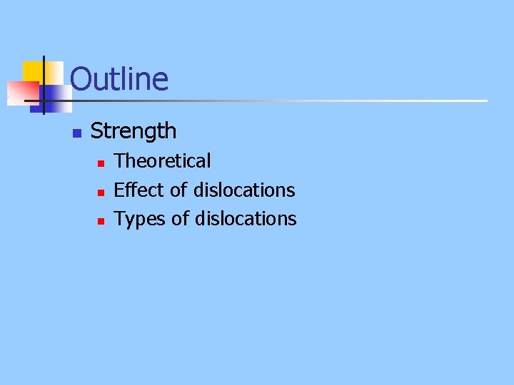 Outline n Strength n n n Theoretical Effect of dislocations Types of dislocations 