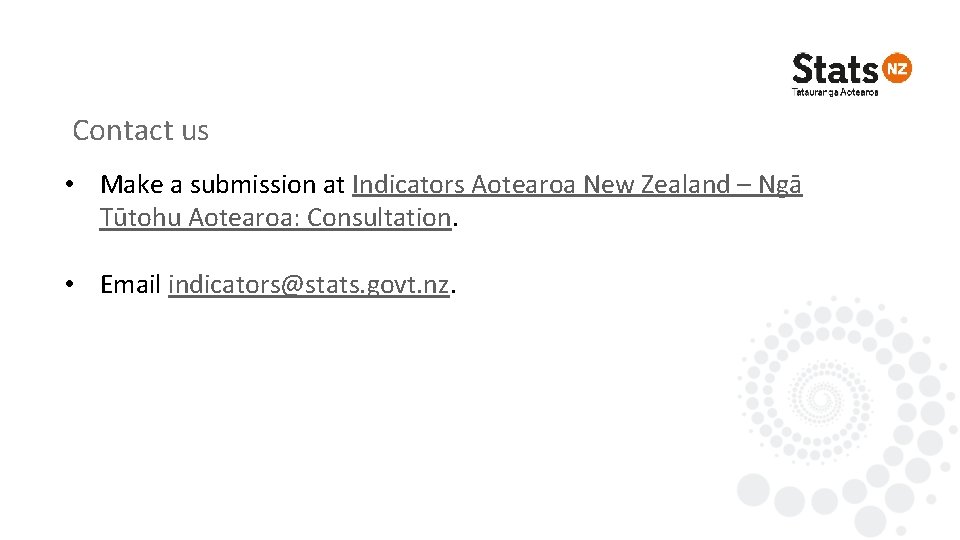 Contact us • Make a submission at Indicators Aotearoa New Zealand – Ngā Tūtohu