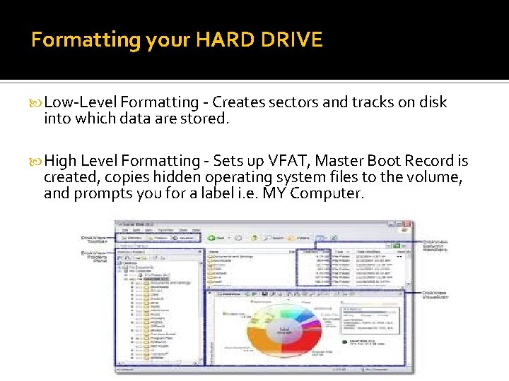 Formatting your HARD DRIVE Low-Level Formatting - Creates sectors and tracks on disk into