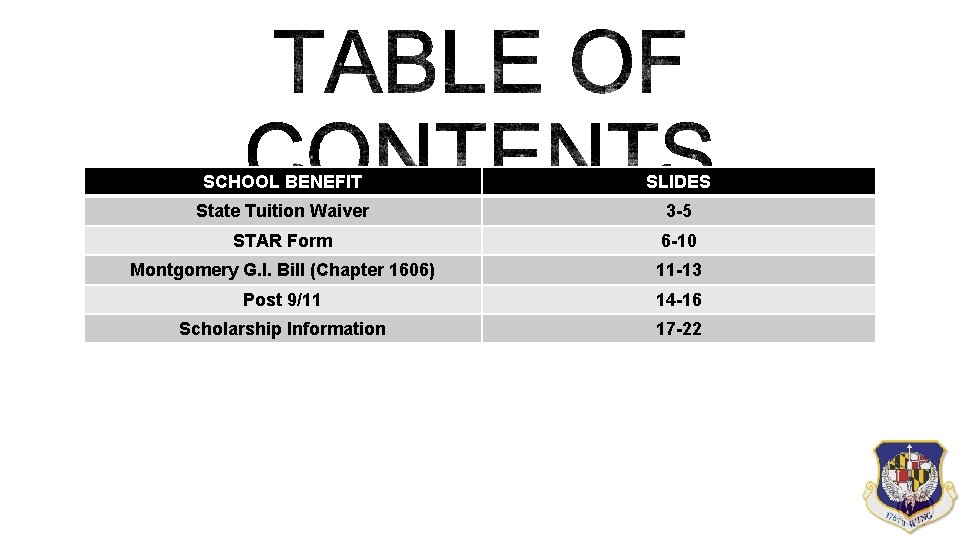 SCHOOL BENEFIT SLIDES State Tuition Waiver 3 -5 STAR Form 6 -10 Montgomery G. SCHOOL BENEFIT SLIDES State Tuition Waiver 3 -5 STAR Form 6 -10 Montgomery G.