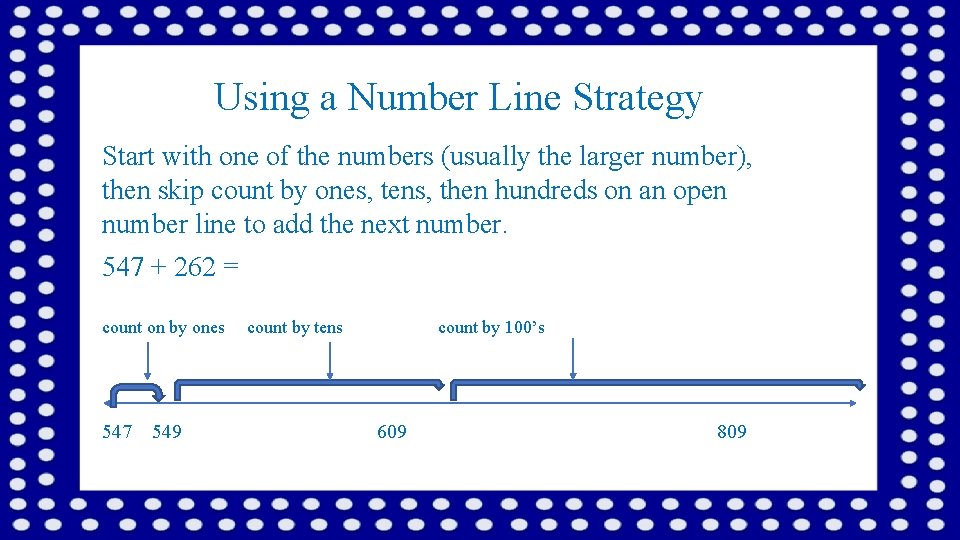 Using a Number Line Strategy Start with one of the numbers (usually the larger