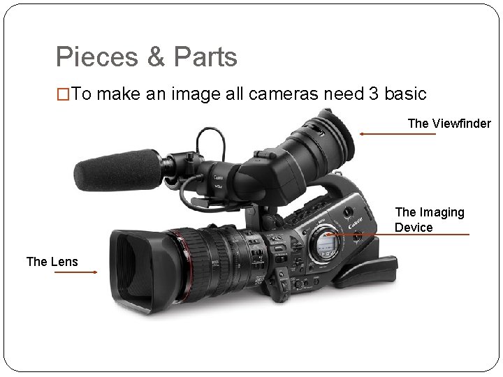 The Video Camera Objective How does a camera