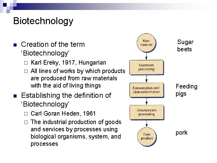 Biotechnology n Creation of the term ‘Biotechnology’ Karl Ereky, 1917, Hungarian ¨ All lines