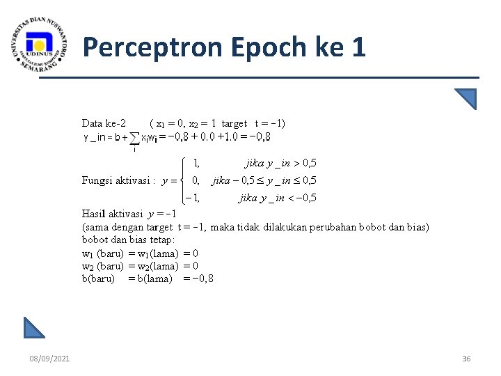 Perceptron Epoch ke 1 08/09/2021 36 