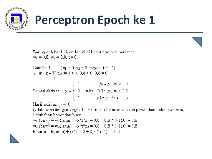 Perceptron Epoch ke 1 