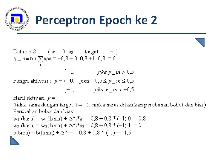 Perceptron Epoch ke 2 