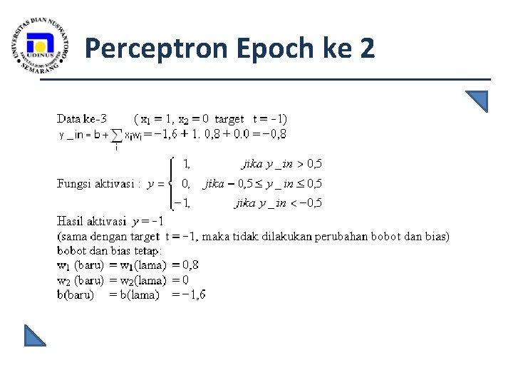 Perceptron Epoch ke 2 