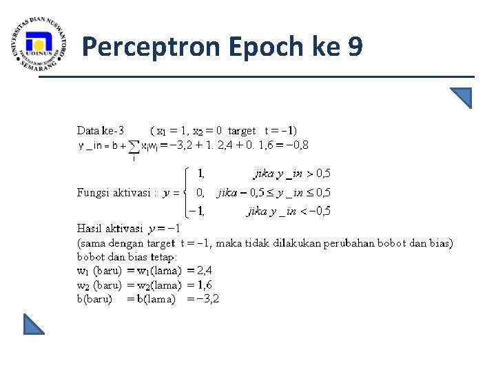 Perceptron Epoch ke 9 