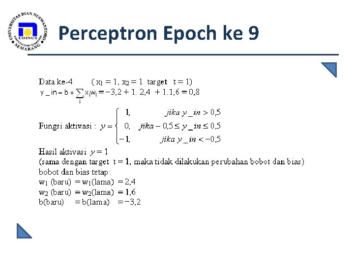 Perceptron Epoch ke 9 