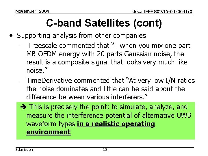 November, 2004 doc. : IEEE 802. 15 -04/0641 r 0 C-band Satellites (cont) Supporting