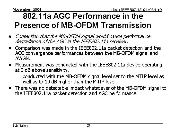 November, 2004 doc. : IEEE 802. 15 -04/0641 r 0 802. 11 a AGC