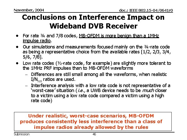 November, 2004 doc. : IEEE 802. 15 -04/0641 r 0 Conclusions on Interference Impact