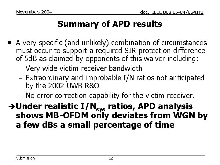 November, 2004 doc. : IEEE 802. 15 -04/0641 r 0 Summary of APD results