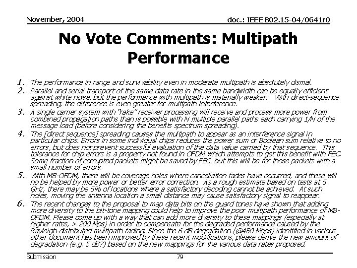 November, 2004 doc. : IEEE 802. 15 -04/0641 r 0 No Vote Comments: Multipath