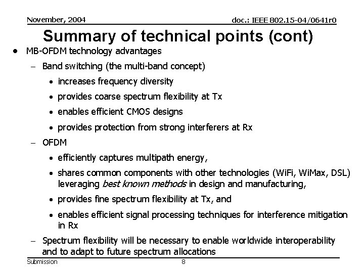November, 2004 doc. : IEEE 802. 15 -04/0641 r 0 Summary of technical points