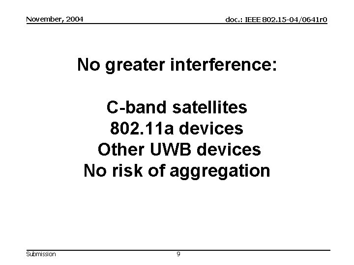 November, 2004 doc. : IEEE 802. 15 -04/0641 r 0 No greater interference: C-band