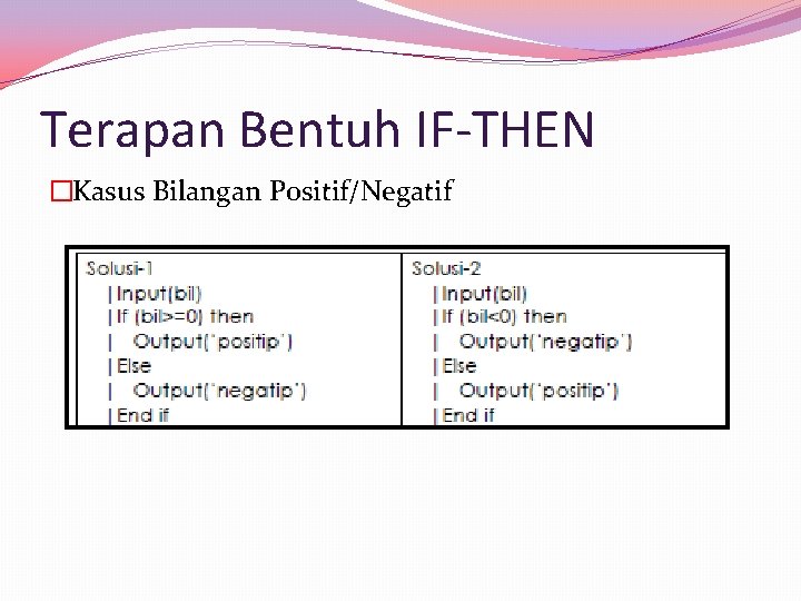 Terapan Bentuh IF-THEN �Kasus Bilangan Positif/Negatif 