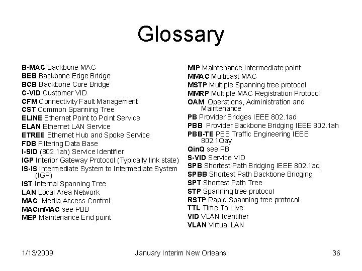 Glossary B-MAC Backbone MAC BEB Backbone Edge Bridge BCB Backbone Core Bridge C-VID Customer
