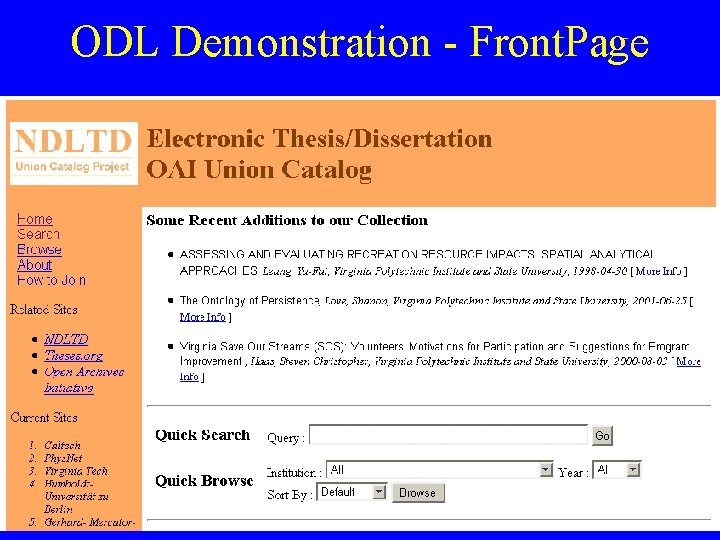 ODL Demonstration - Front. Page 