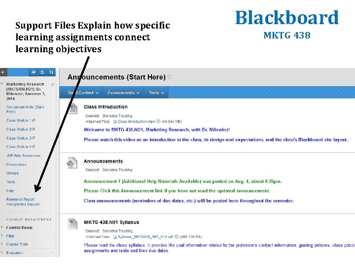Support Files Explain how specific learning assignments connect learning objectives Blackboard MKTG 438 Support Files Explain how specific learning assignments connect learning objectives Blackboard MKTG 438