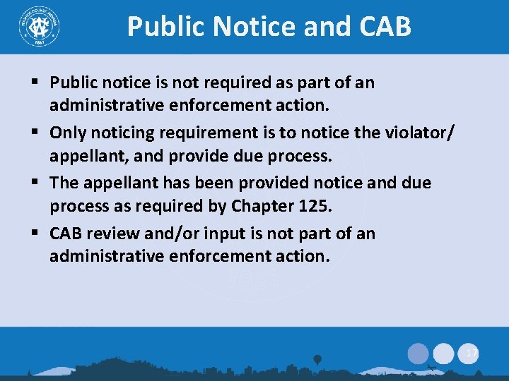 Public Notice and CAB § Public notice is not required as part of an