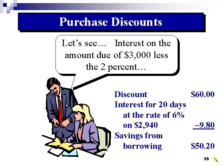 Purchase Discounts Let’s see… Interest on the amount due of $3, 000 less the