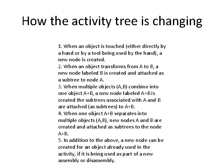 How the activity tree is changing 1. When an object is touched (either directly