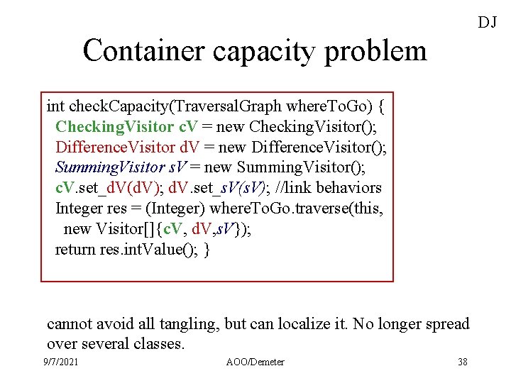 DJ Container capacity problem int check. Capacity(Traversal. Graph where. To. Go) { Checking. Visitor