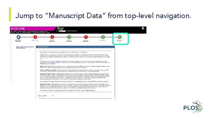 Jump to “Manuscript Data” from top-level navigation. 